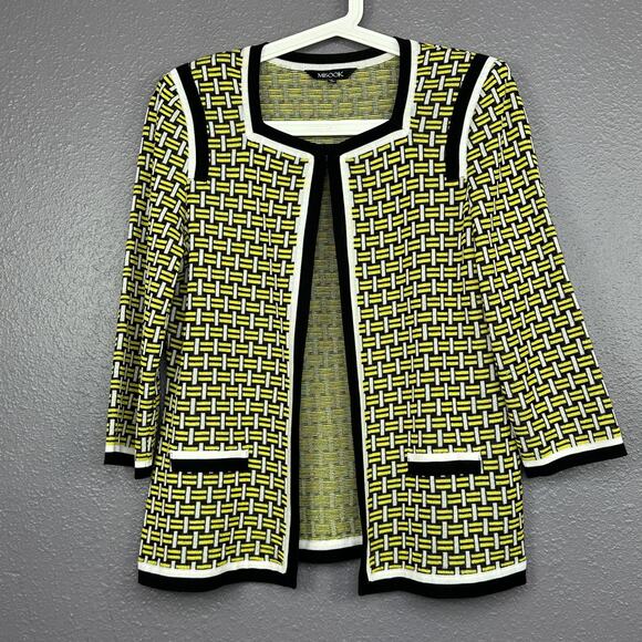Misook Size Small Knit Cardigan Abstract Print Yellow Black Single Clasp - Picture 1 of 5